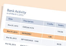 instadebit bank activity