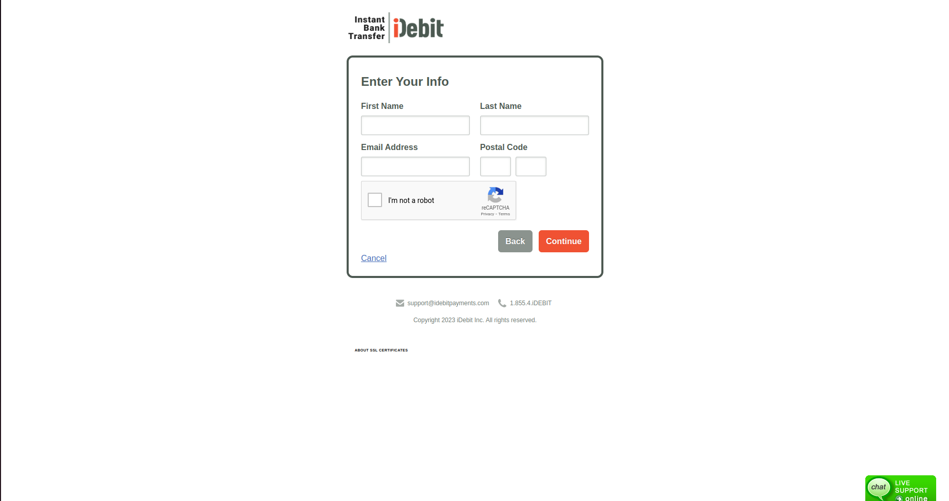 iDebit Registration Process