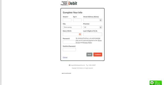 iDebit Registration Process