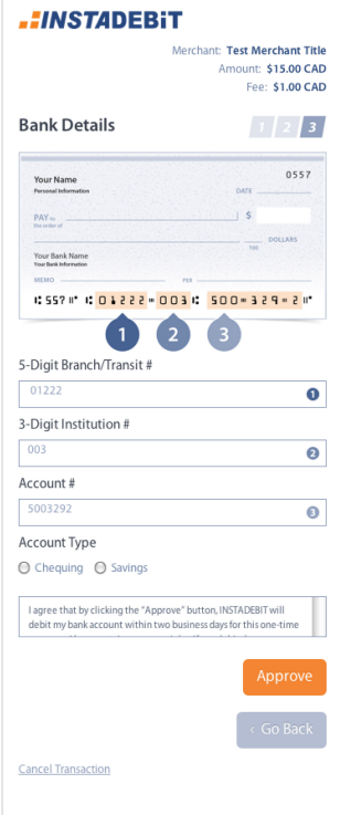 Instadebit Registration Process